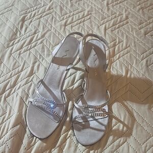Nina Silver Heels with Rhinestone Straps